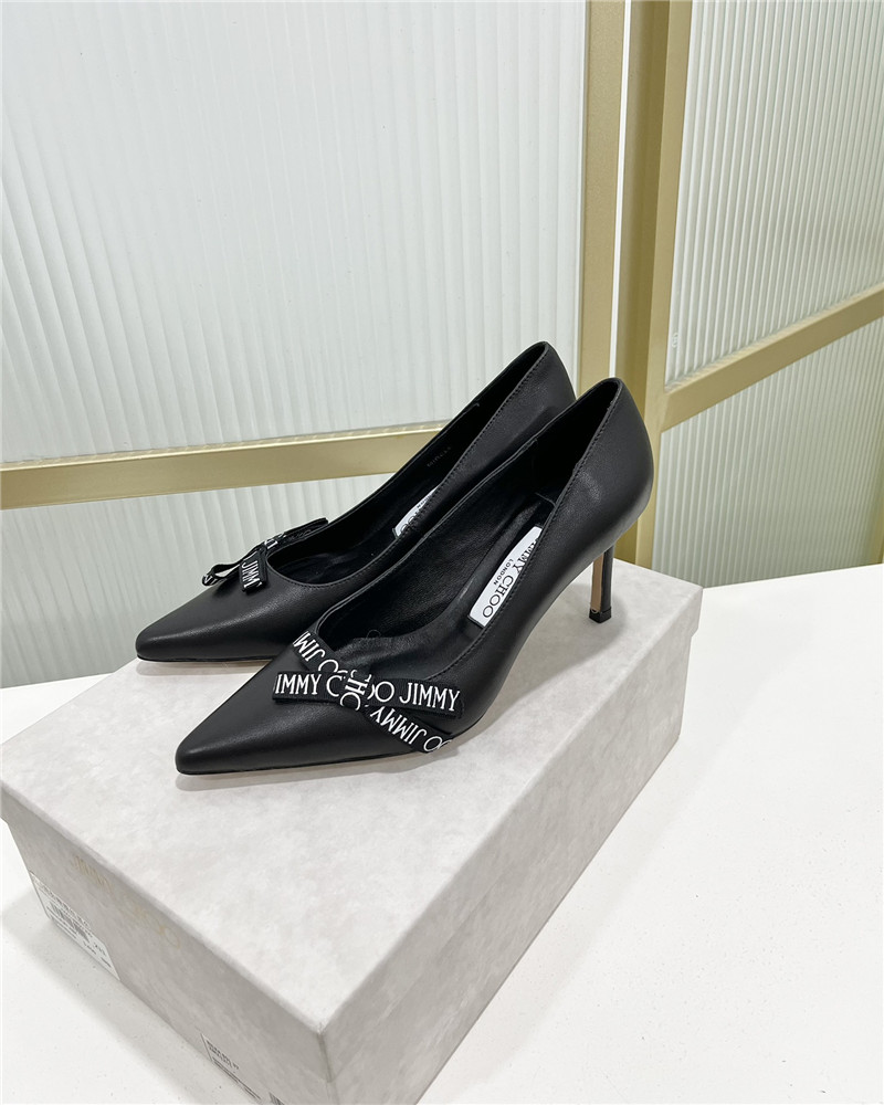 Best Replica Jimmy Choo new logo print webbing square toe flat shoes - Colareps