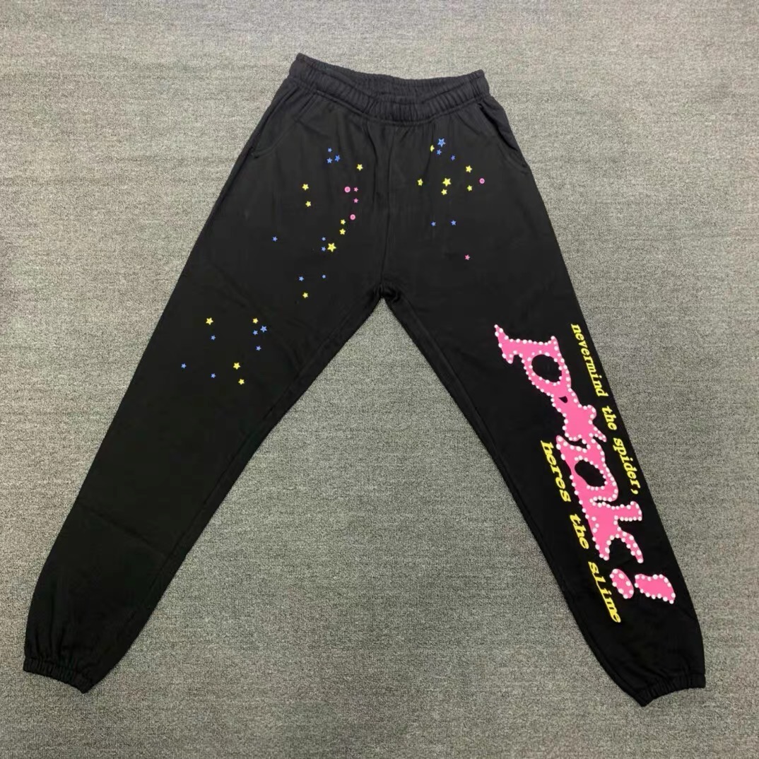 Best Replica Young Thug Sp5der pink letters logo black pants - Colareps
