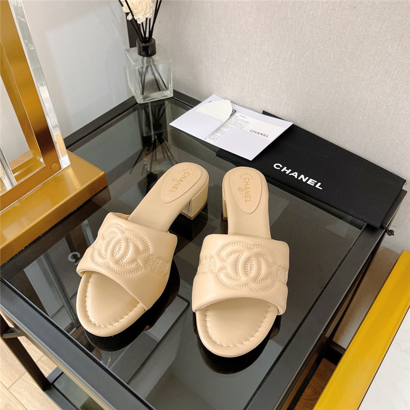 Best Replica chanel chunky heel sandals slippers - Colareps
