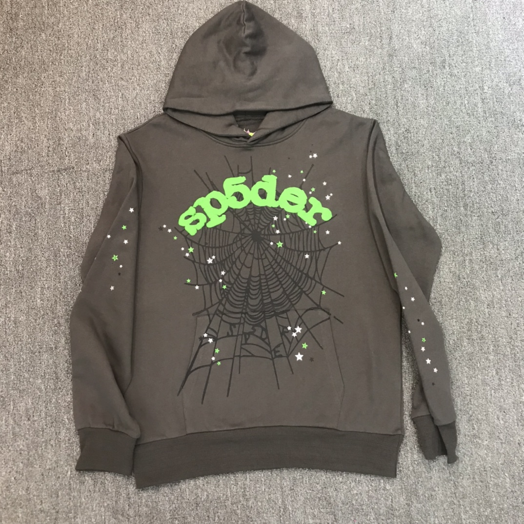 Best Replica Green Foam Letter Spiderweb Print Hoodie - Colareps