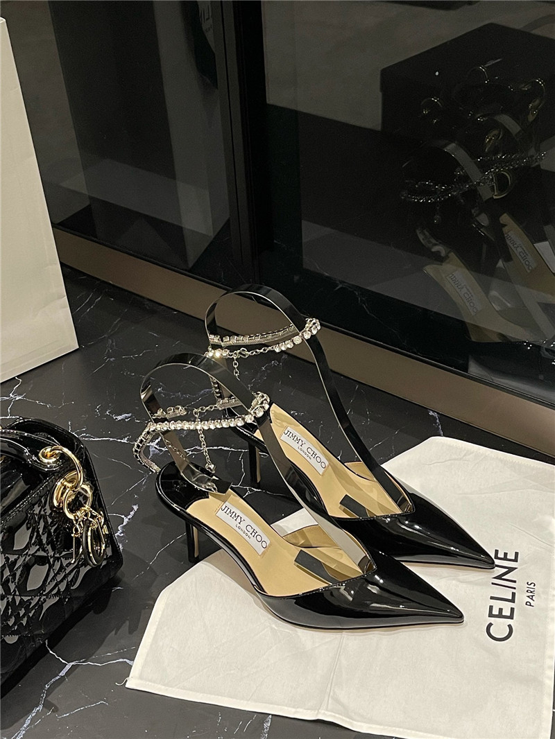 Best Replica Jimmy Choo patent-leather crystal chain pumps - Colareps
