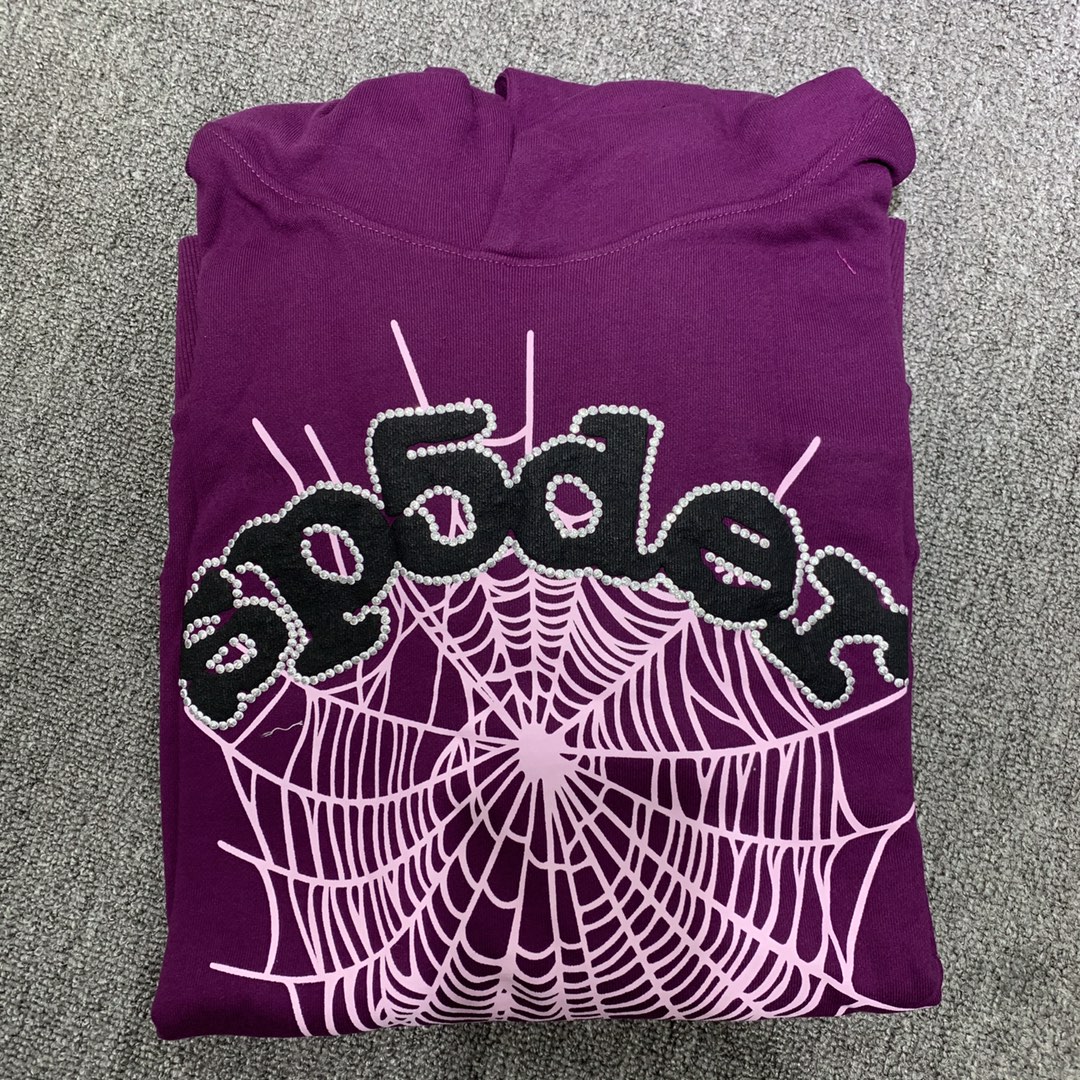 Best Replica Three-dimensional foam letters spider web hoodie purple - Colareps