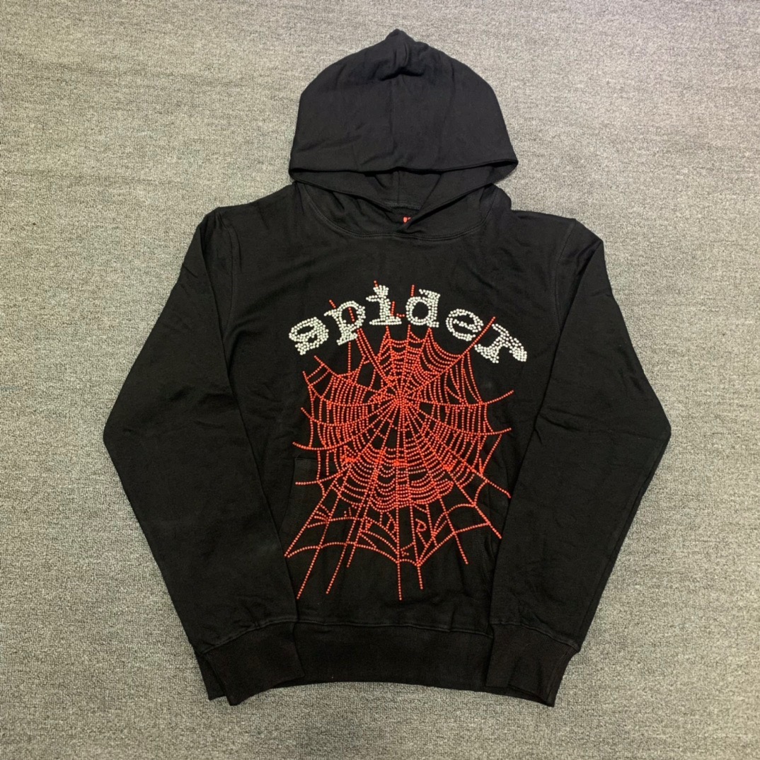 Best Replica Young Thug Sp5der-Shimmering cobweb hoodieBlack&White - Colareps