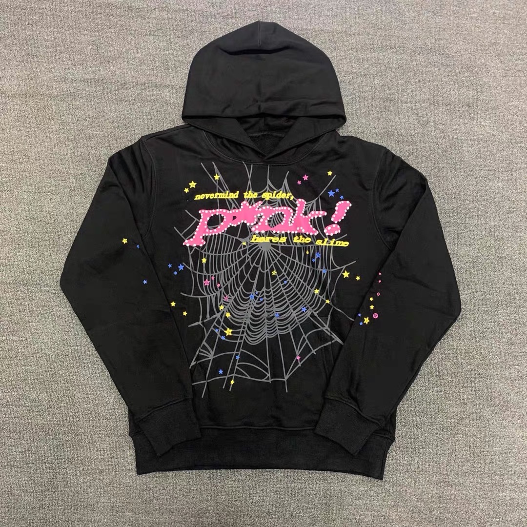 Best Replica Young Thug Sp5der pink leteers logo hoodie black - Colareps