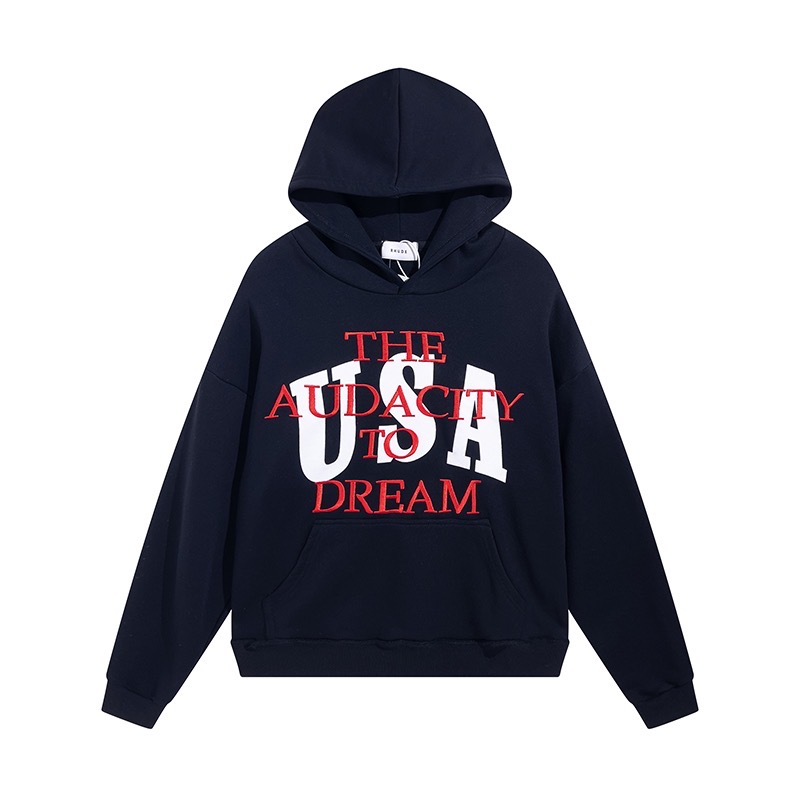 Best Replica Rhude Replica Embroidered hoodie with red letters - Colareps