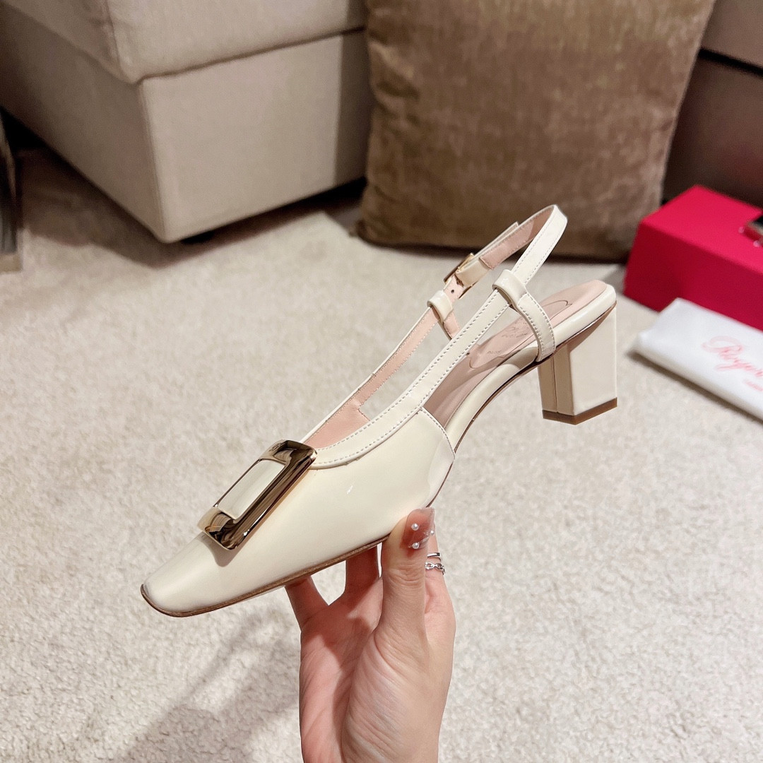 Best Replica Roger vivier square buckle chunky heel back sandals - Colareps