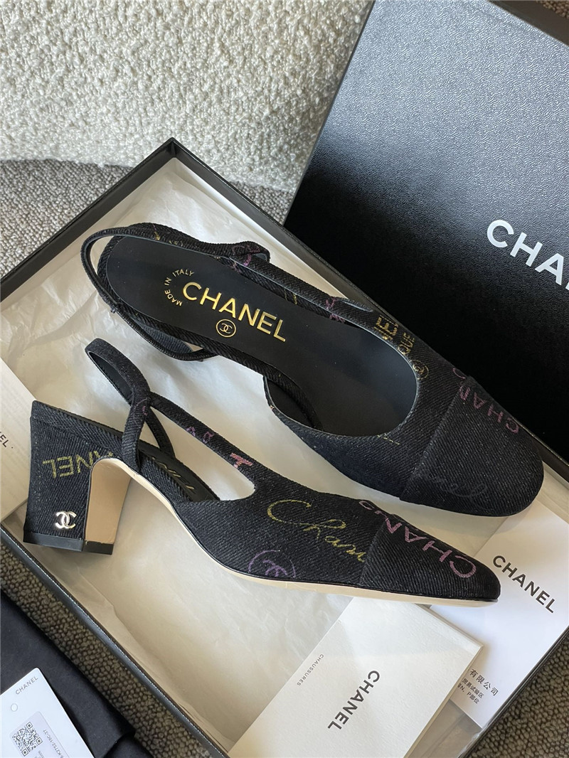 Best Replica chanel denim alphabet graffiti slingback sandals - Colareps