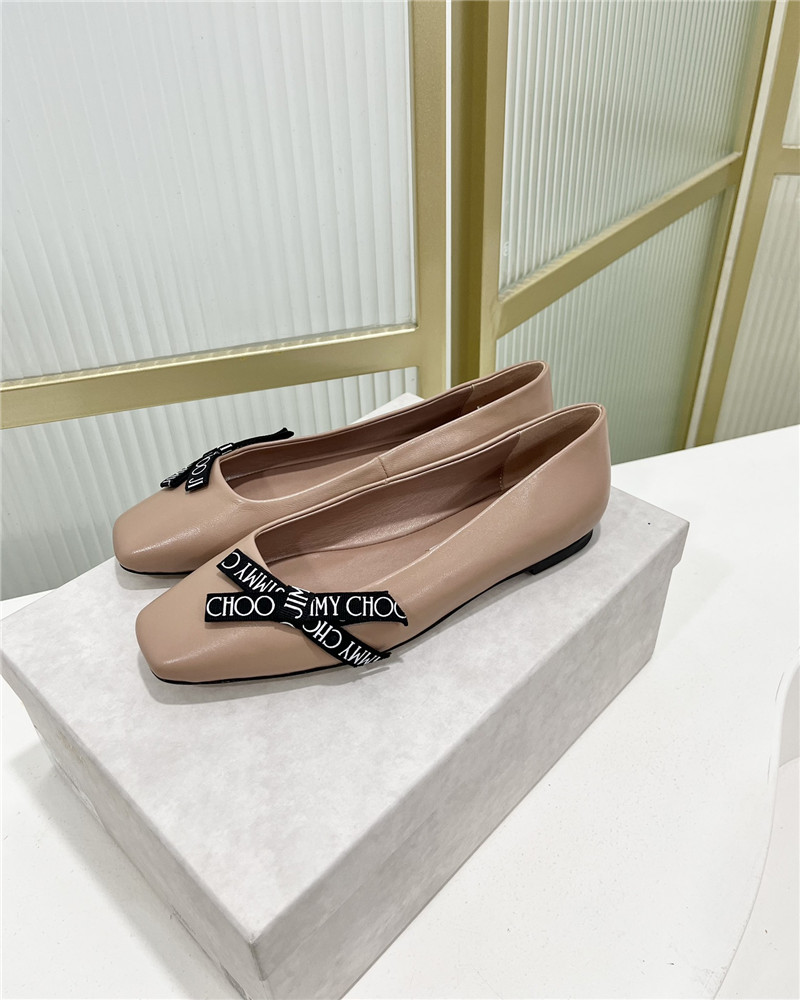 Best Replica Jimmy Choo new logo print webbing square toe flat shoes - Colareps