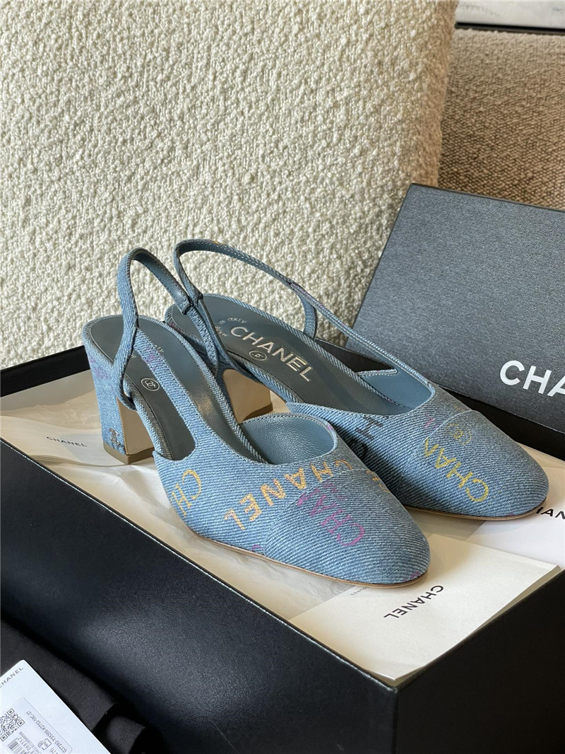 Best Replica chanel denim alphabet graffiti slingback sandals - Colareps