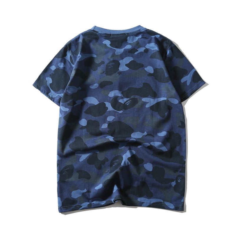 Best Replica Bape Camo Shark T Shirt Bape Green Pink Blue Purple Cotton Tee 1076 - Colareps