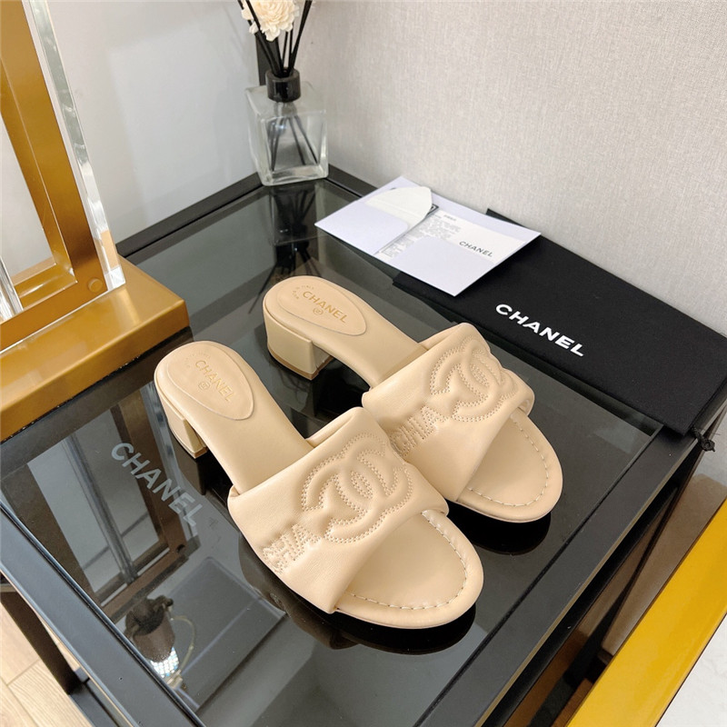 Best Replica chanel chunky heel sandals slippers - Colareps