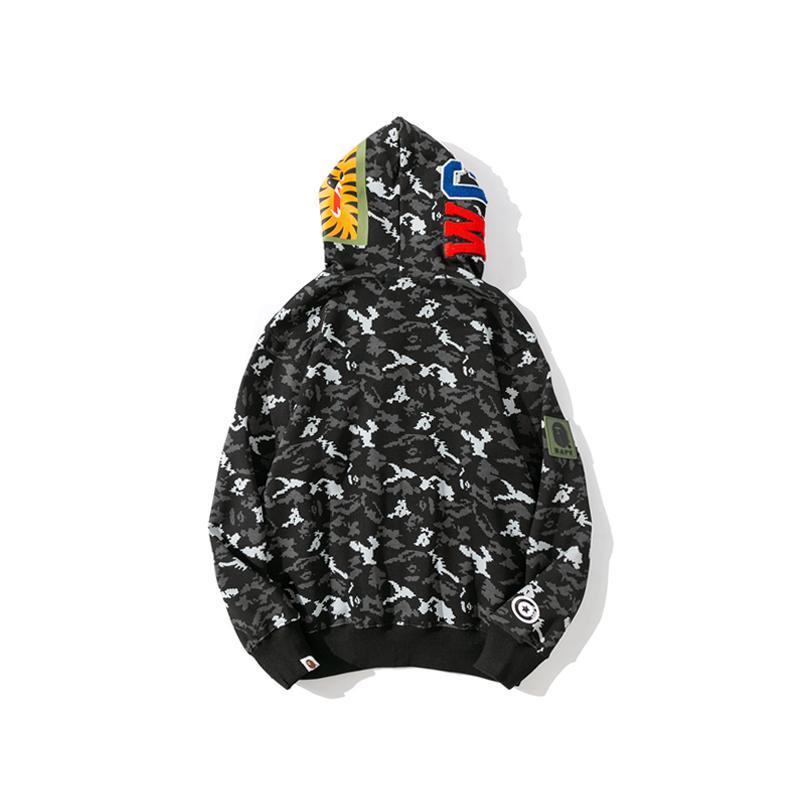 Best Replica Bape Shark Pixel Camo Hoodie Black Grey - Colareps