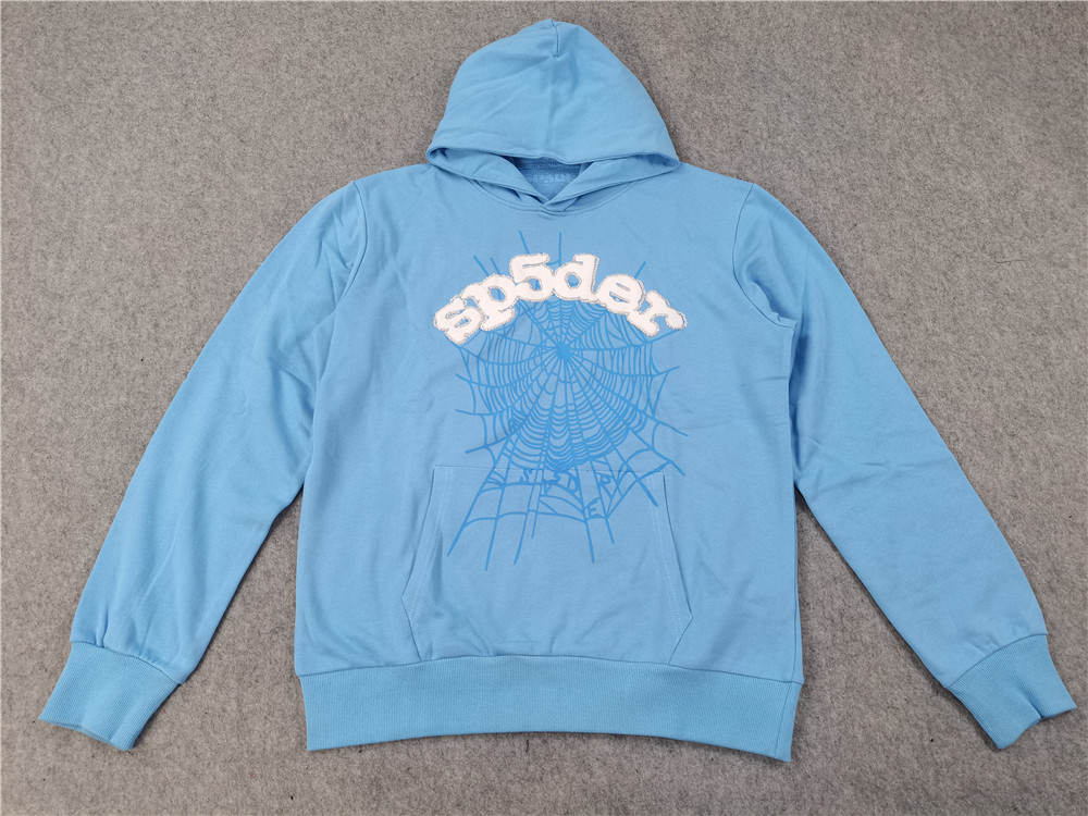 Best Replica Three-dimensional foam letters spider web hoodie sky blue - Colareps