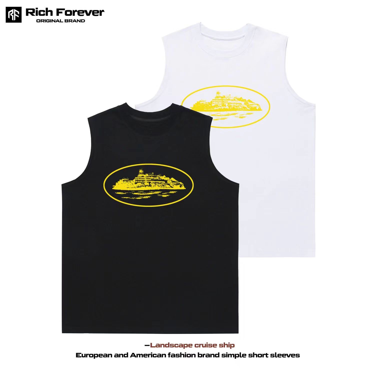 Best Replica Island Print Sleeveless Canvas Vest 4 colors - Colareps