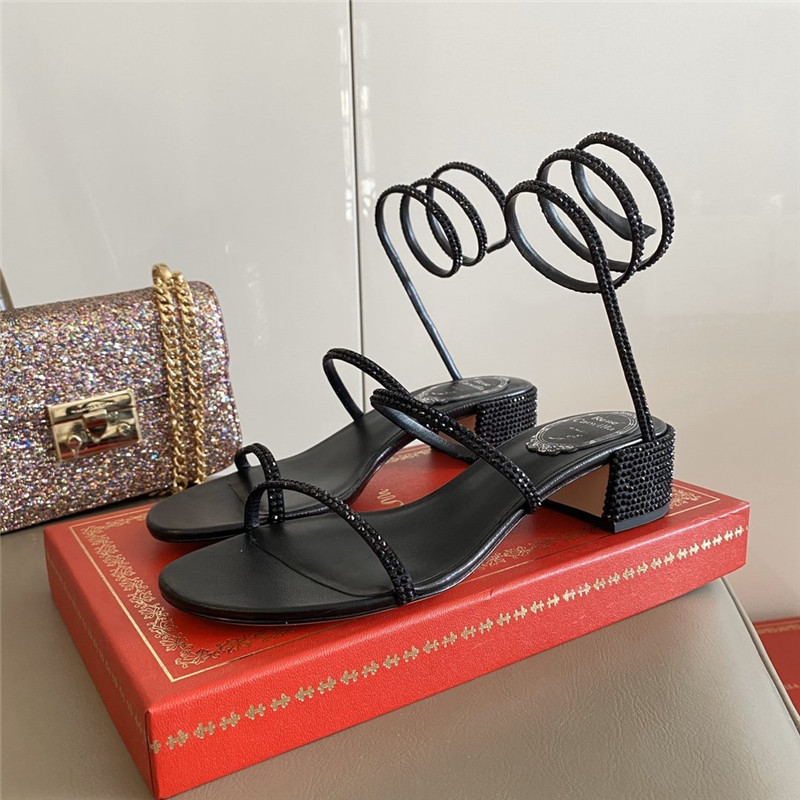 Best Replica Rene Caovilla Satin Snake-coil Sandals Black - Colareps