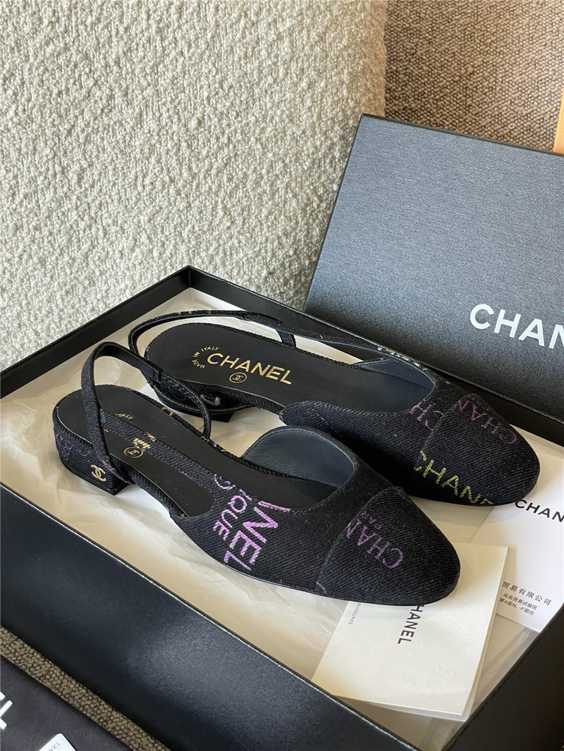Best Replica chanel denim alphabet graffiti slingback sandals - Colareps