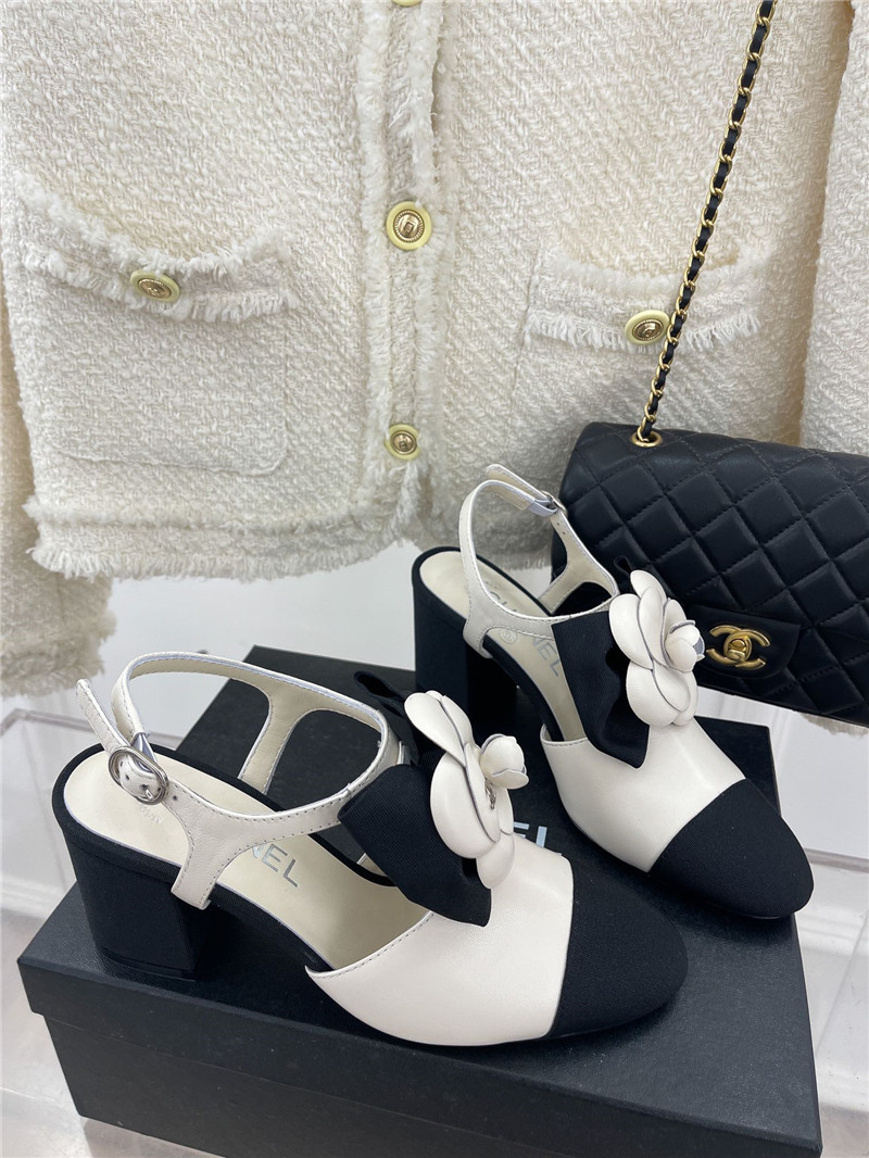 Best Replica Chanel camellia bow chunky heel sandals - Colareps
