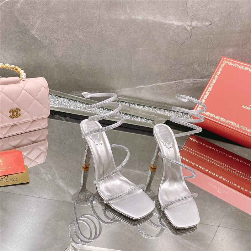 Best Replica Rene Caovilla Dupe R C diagonal strap rhinestone inlaid sandals - Colareps