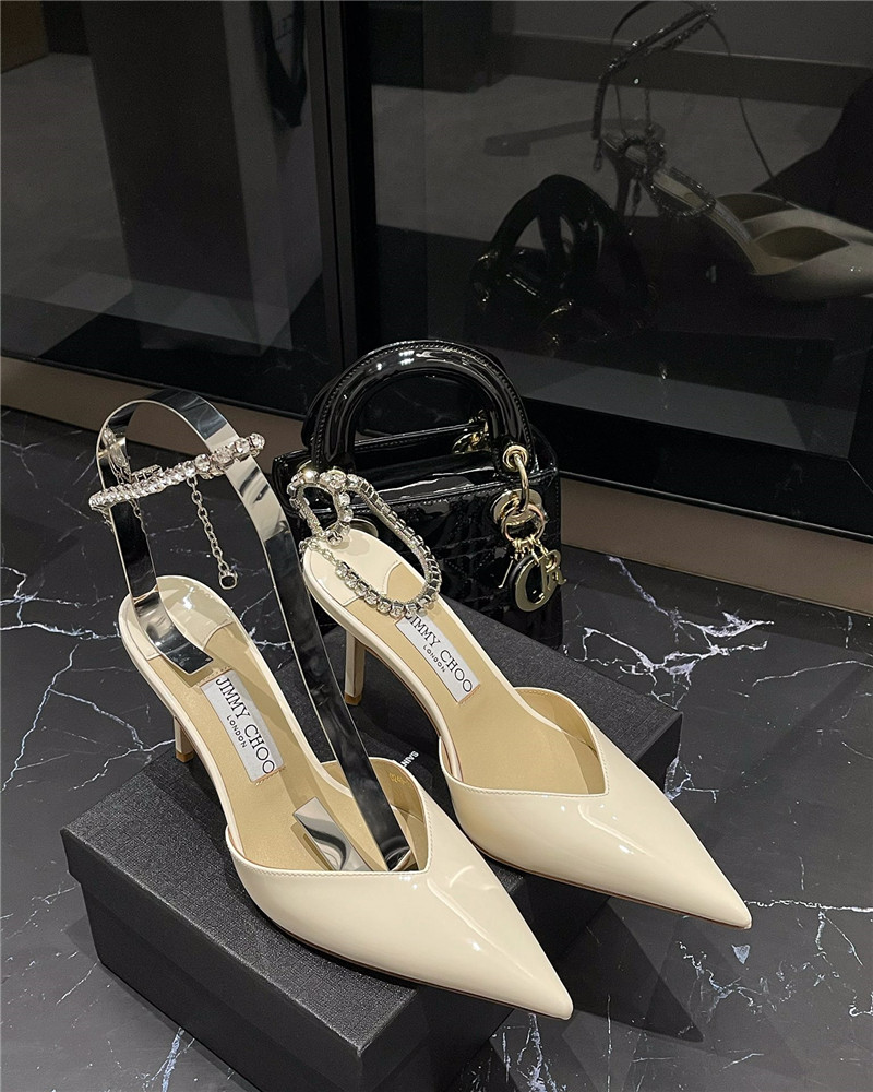 Best Replica Jimmy Choo patent-leather crystal chain pumps - Colareps