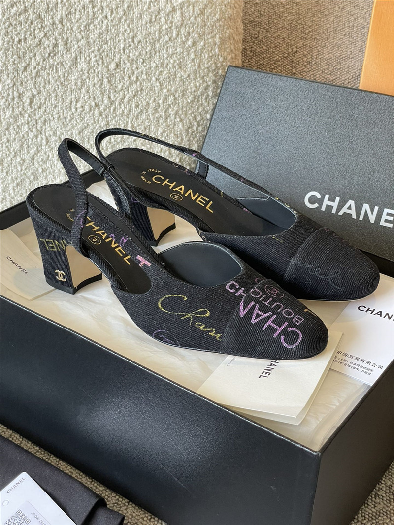 Best Replica chanel denim alphabet graffiti slingback sandals - Colareps