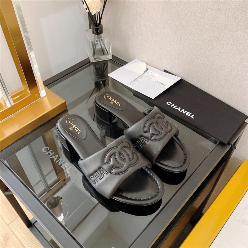 Best Replica chanel chunky heel sandals slippers - Colareps