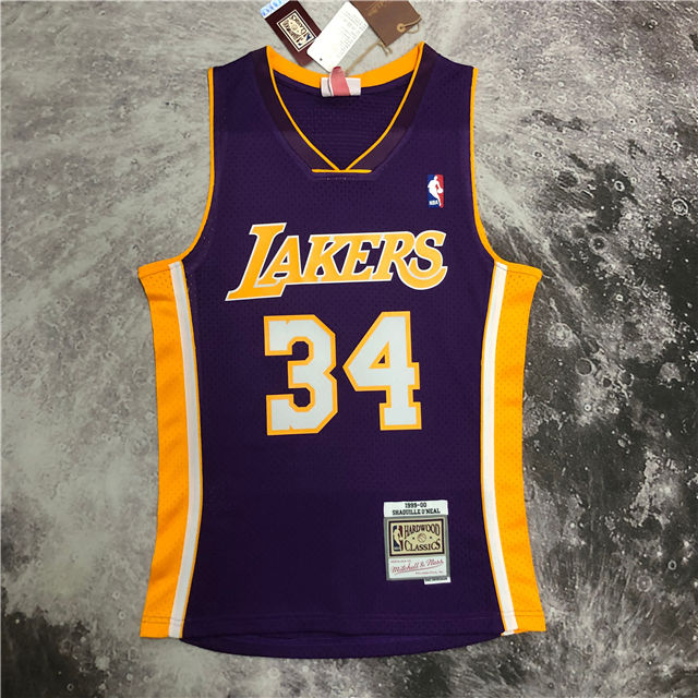 Best Replica SHAQUILLE O'NEAL LOS ANGELES LAKERS THROWBACK JERSEY (HEAT APPLIED) - Colareps
