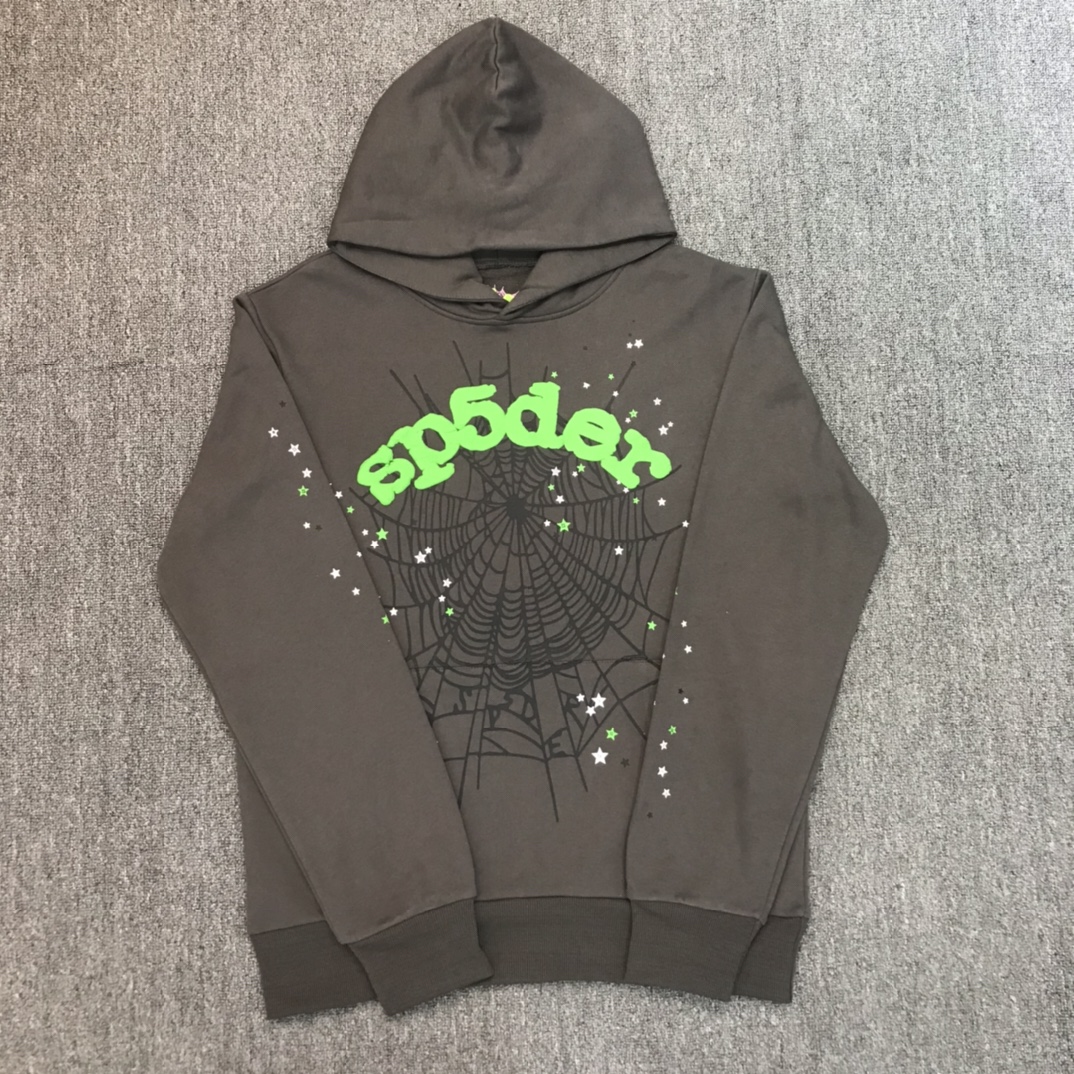 Best Replica Green Foam Letter Spiderweb Print Hoodie - Colareps