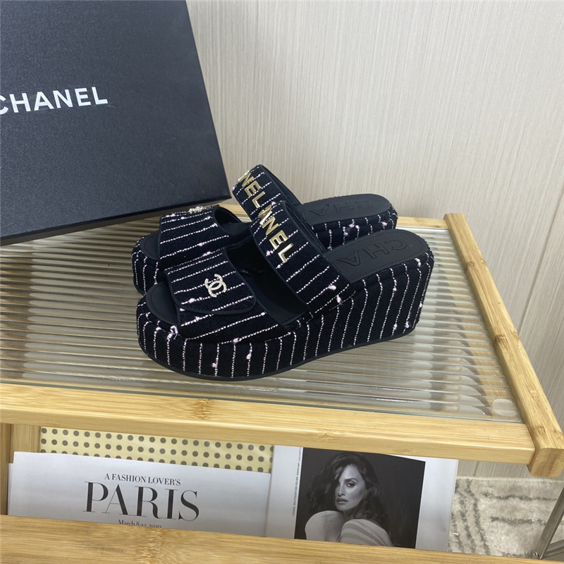 Best Replica chanel logo platform slippers - Colareps