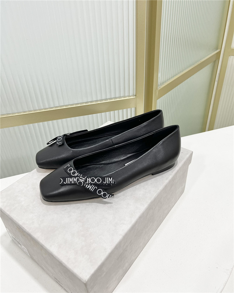 Best Replica Jimmy Choo new logo print webbing square toe flat shoes - Colareps