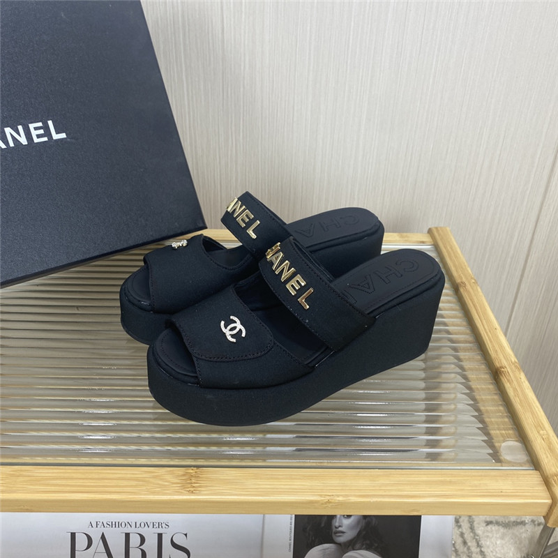 Best Replica chanel logo platform slippers - Colareps