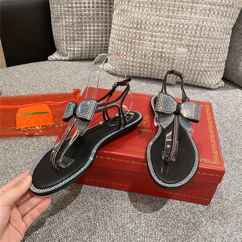 Best Replica rene caovilla flip flops bow flat sandals - Colareps