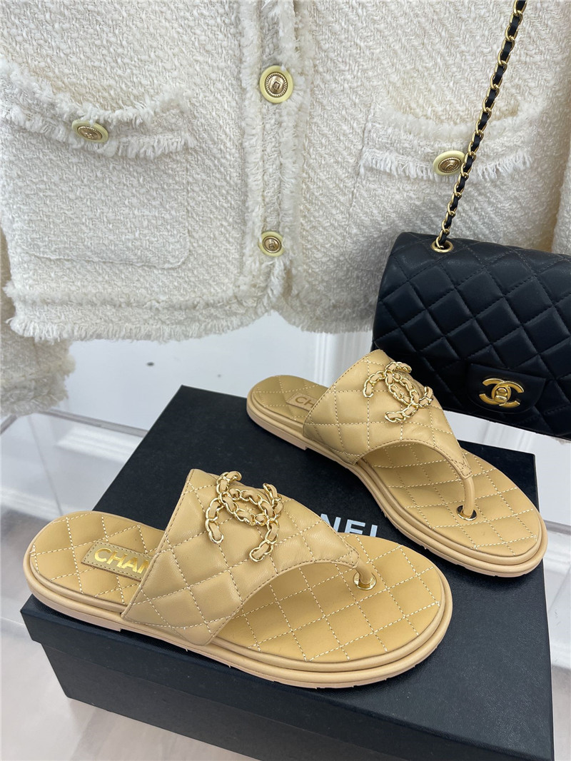 Best Replica Chanel rhombus CC logo chain buckle flat slippers - Colareps