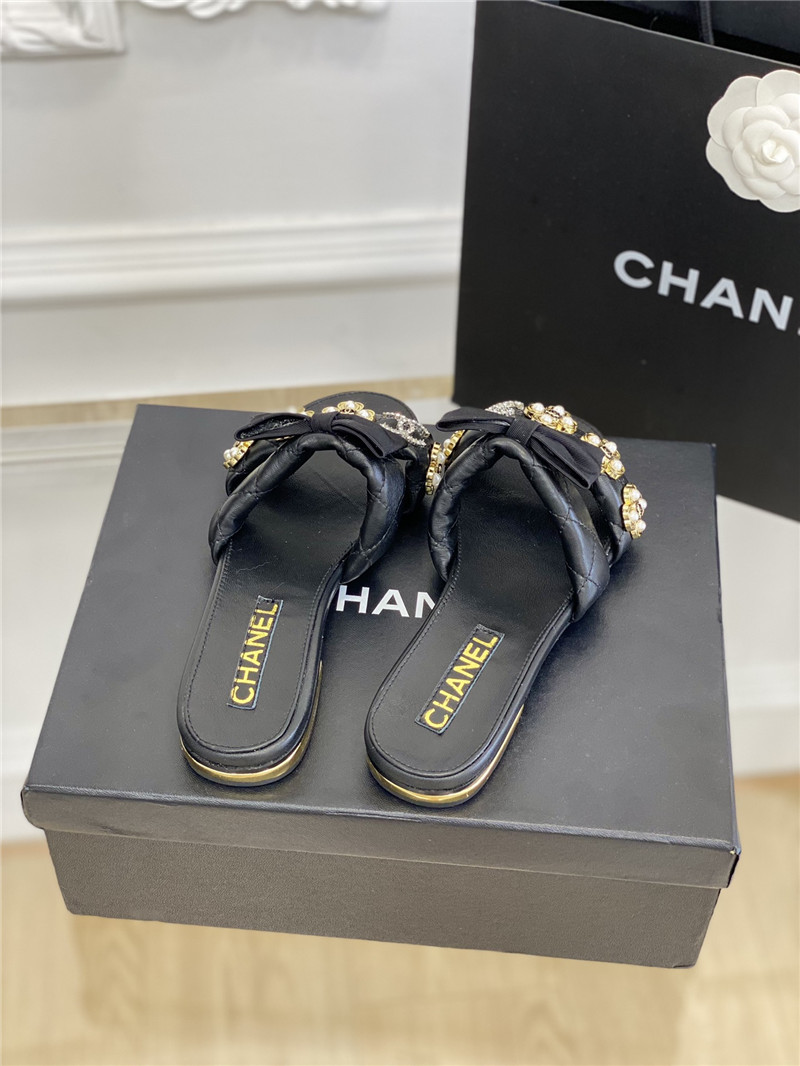 Best Replica Chanel new bowknot flower buckle slippers - Colareps