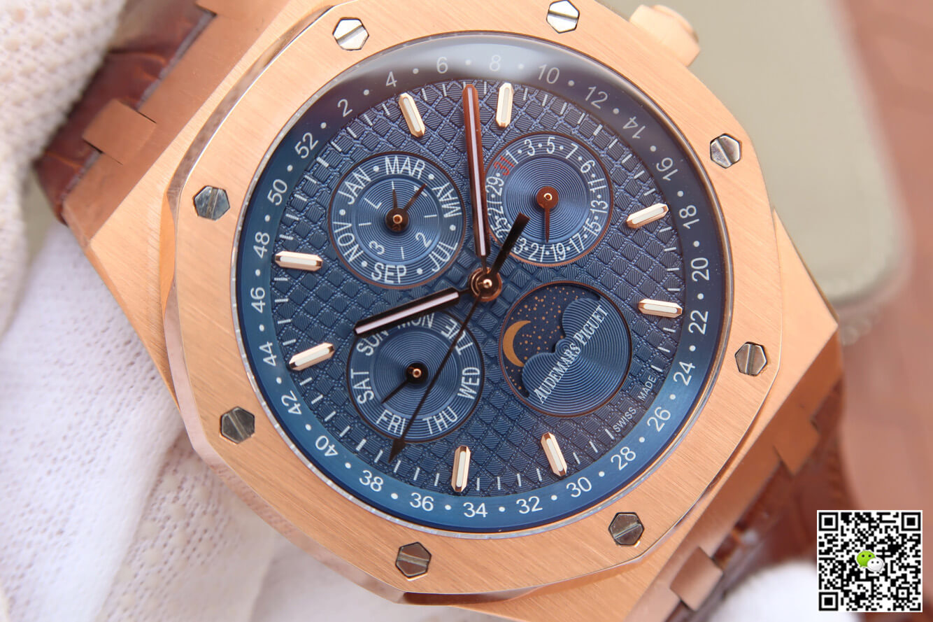Best Replica Replica Audemars Piguet Royal Oak Perpetual Calendar 26574 1:1 Best Edition JF Factory Rose Gold Blue Dial - Colareps