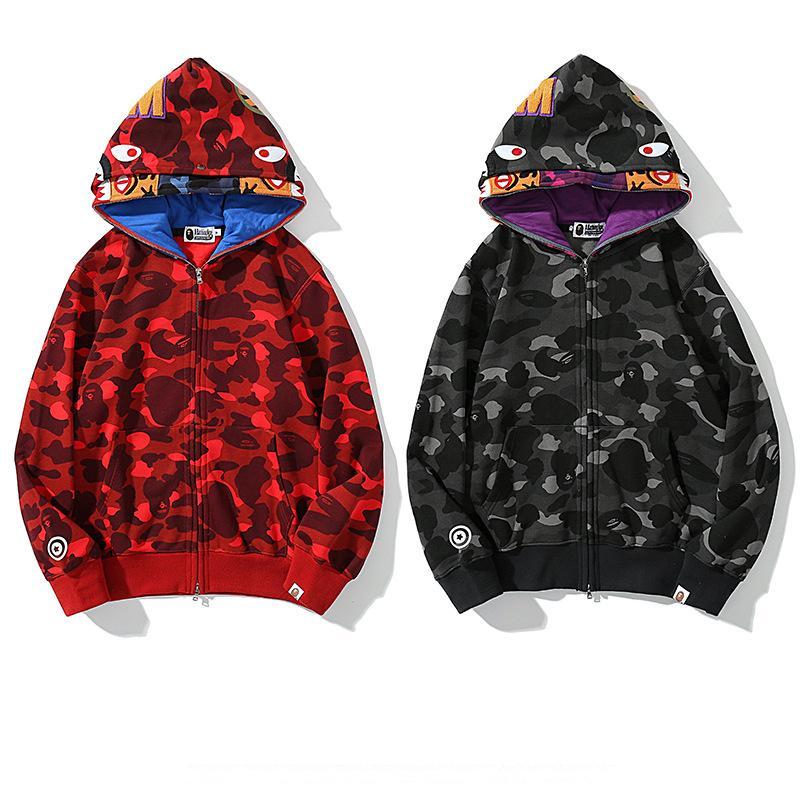 Best Replica Bape Shark Hoodie 21ss Full Zipper double Hooded Camo Sweatshirt - Colareps
