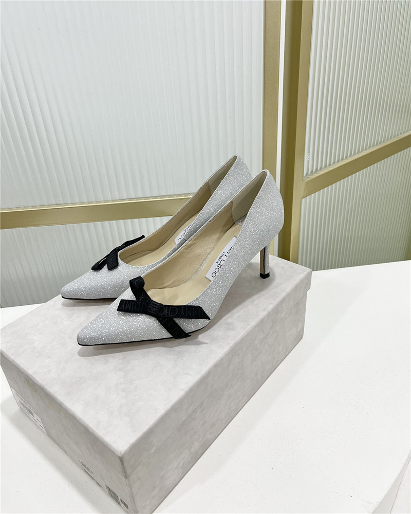 Best Replica Jimmy Choo new logo print webbing square toe flat shoes - Colareps