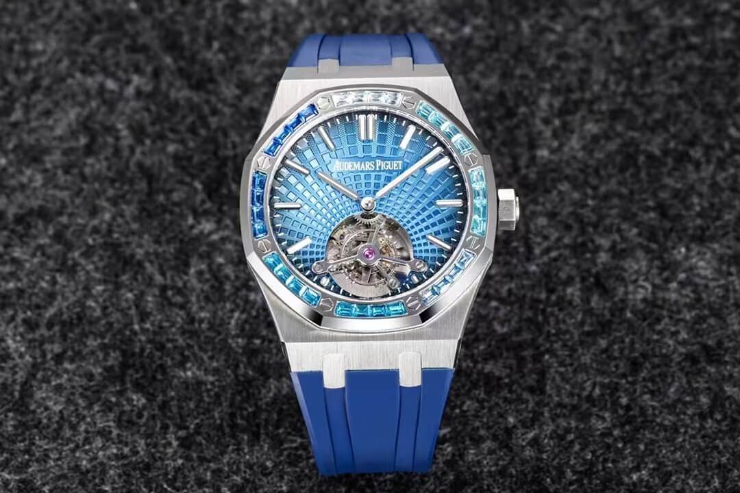 Best Replica Replica Audemars Piguet Royal Oak Tourbillon 1:1 Best Edition R8 Factory V3 Blue Rubber Strap - Colareps