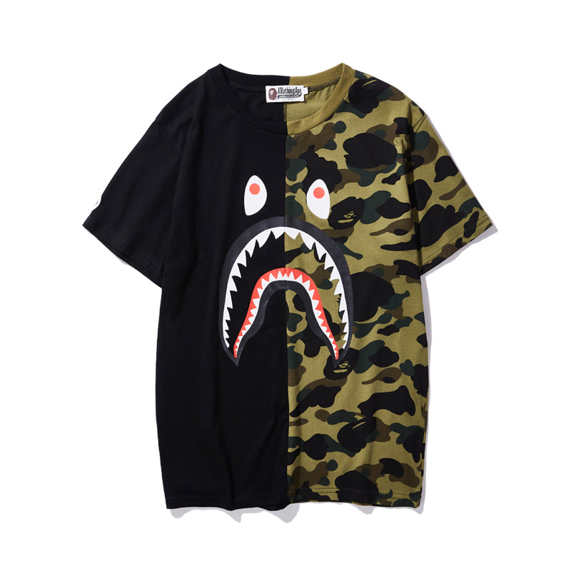 Best Replica Bape Camo T Shirt Bape Blue Purple and Black Green Color Matching Cotton Tee 705 - Colareps