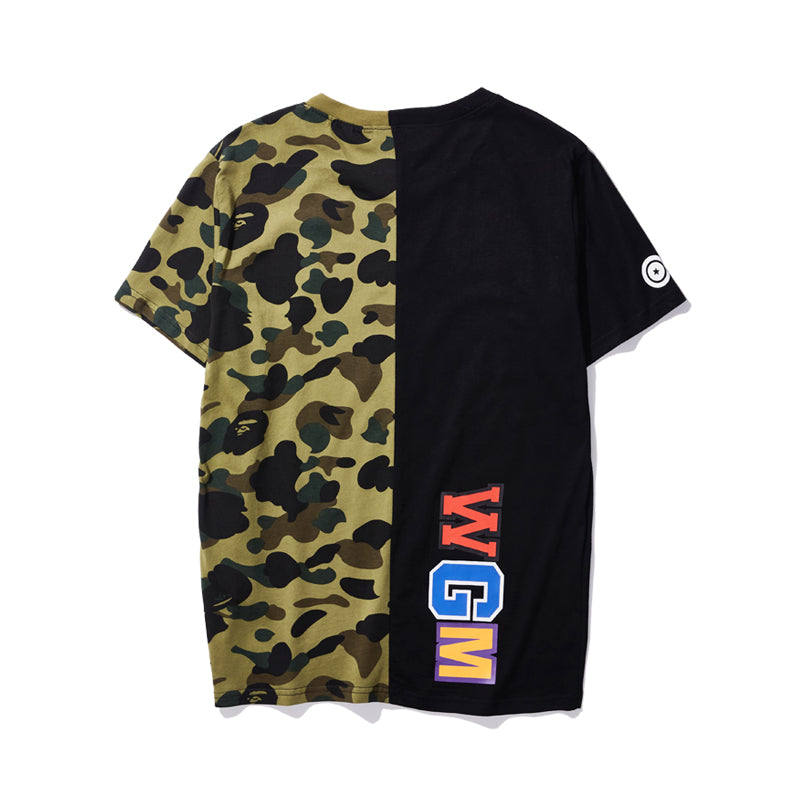 Best Replica Bape Camo T Shirt Bape Blue Purple and Black Green Color Matching Cotton Tee 705 - Colareps