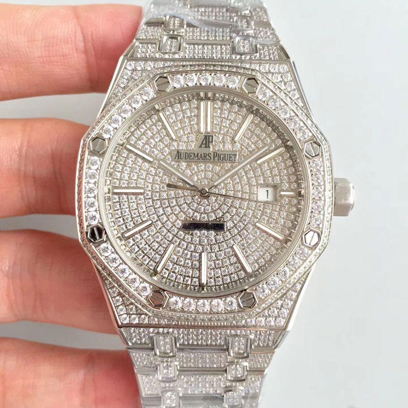 Best Replica Replica Audemars Piguet Royal Oak Series 15400.OR 1:1 Best Edition Swiss ETA3120 Full Diamond Dial - Colareps