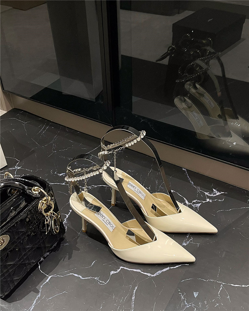 Best Replica Jimmy Choo patent-leather crystal chain pumps - Colareps