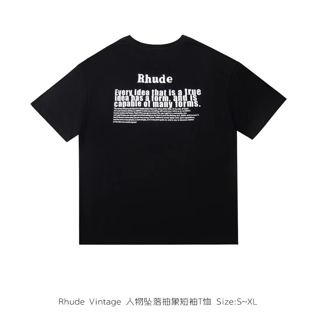Best Replica Rhude Replica Character fallen abstract short-sleeved T-shirt 2 colors - Colareps