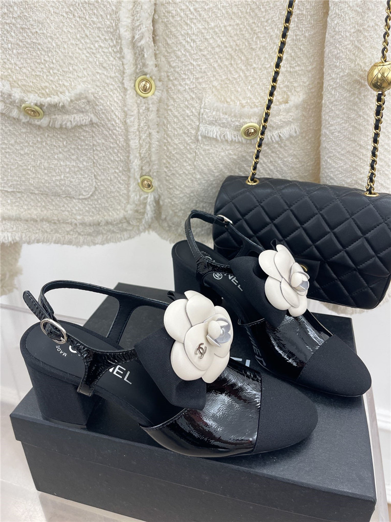 Best Replica Chanel camellia bow chunky heel sandals - Colareps