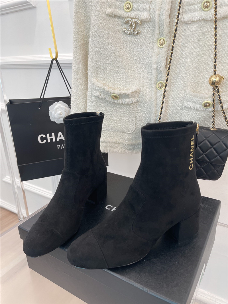 Best Replica chanel classic chunky heel stretch ankle boots - Colareps