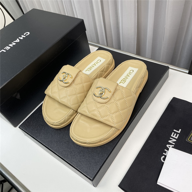 Best Replica chanel rhombus CC logo platform slippers - Colareps