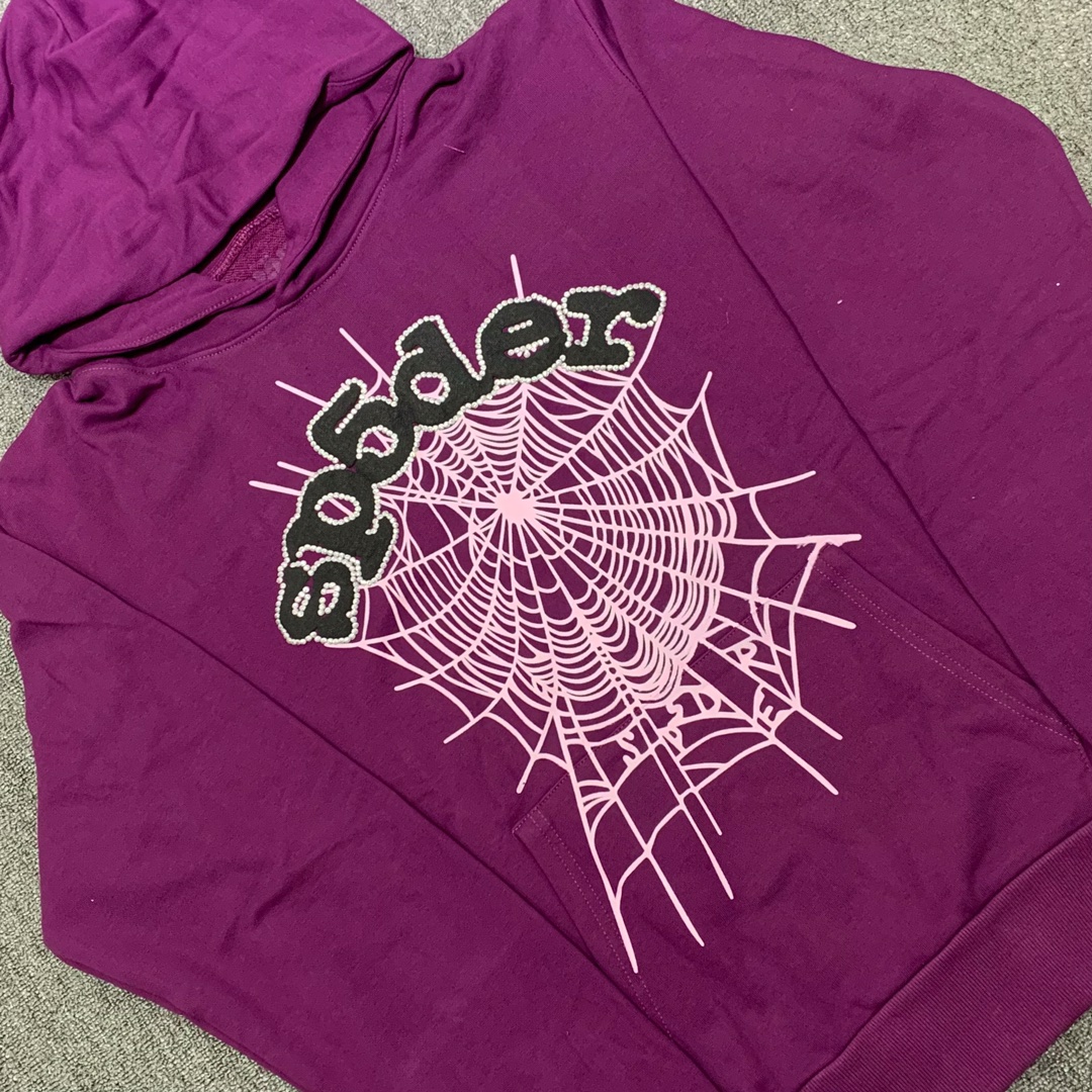 Best Replica Three-dimensional foam letters spider web hoodie purple - Colareps
