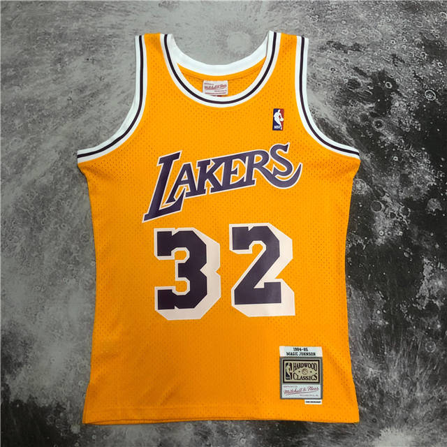 Best Replica MAGIC JOHNSON LOS ANGELES LAKERS THROWBACK JERSEY (HEAT APPLIED) - Colareps