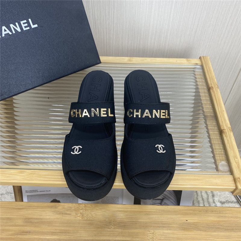 Best Replica chanel logo platform slippers - Colareps