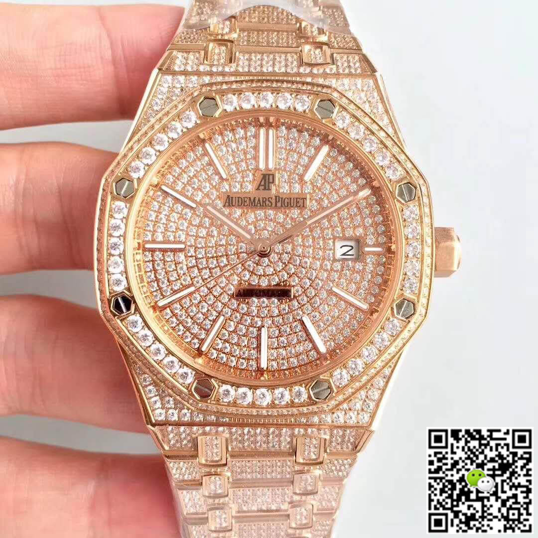Best Replica Audemars Piguet Replica 1:1 Best Edition Swiss ETA3120 Rose Gold Diamond Dial - Colareps