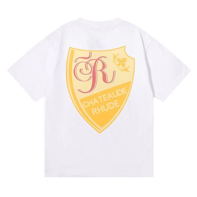 Best Replica Rhude Replica Yellow badge print vintage short sleeve t-shirt - Colareps